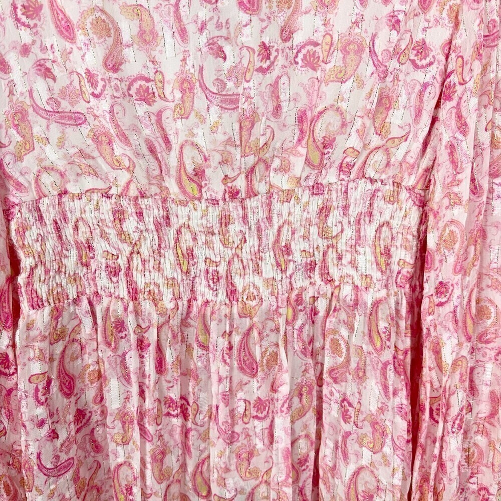 Rococo Sand Candy Blouse Pink Paisley Metallic Long Sleeve Size Medium - Picture 10 of 12